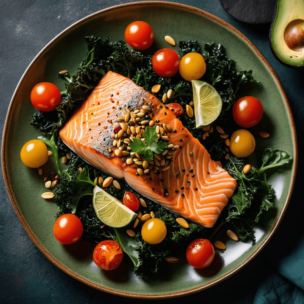 Anti-inflammatory meal with salmon, colorful vegetables, and turmeric